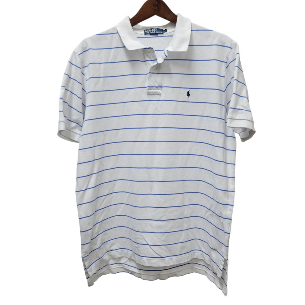 Polo Ralph Lauren Men's 100% Classic Fit White Blue Stripes Polo Shirt Size XL
